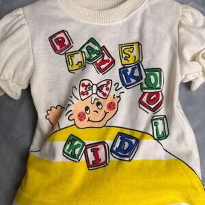 VTG 1988 Playskool for Kids 2Pc Outfit Blocks Shirt Suspender Pants 2T USA